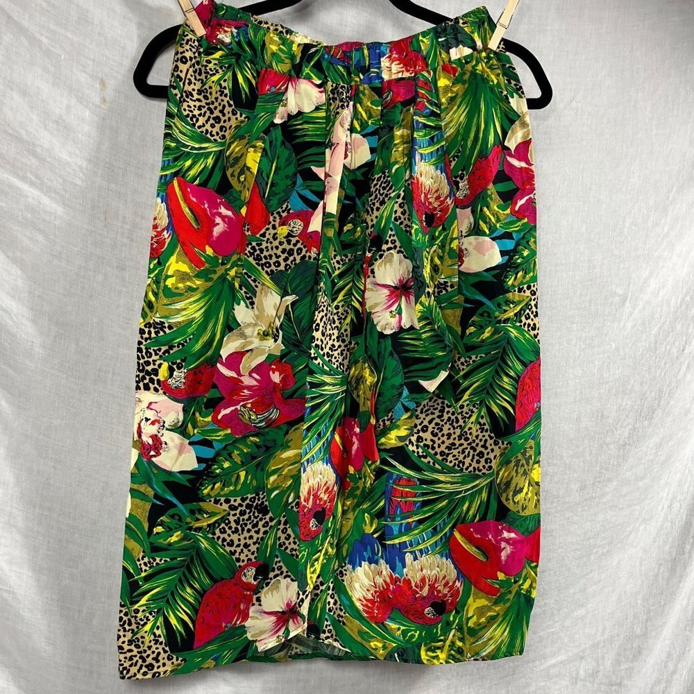 Vintage Carol Anderson Tropical Wrap Midi Skirt‎ Womens M Ruffle Pull On Hawaii